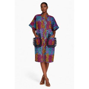 Multi Color Swirl Print Kimono with Ruffled Pockets